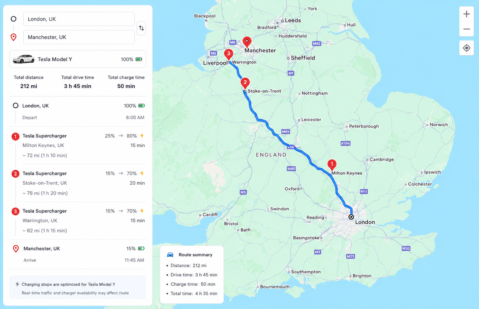 Ruteplanning — EV route planning that removes range anxiety
